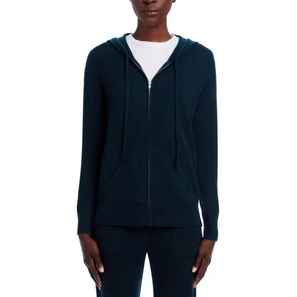 C by Bloomingdale's Women Dark Green Cashmere Knit Zip Hoodie Sweater Size XS - Picture 3 of 6